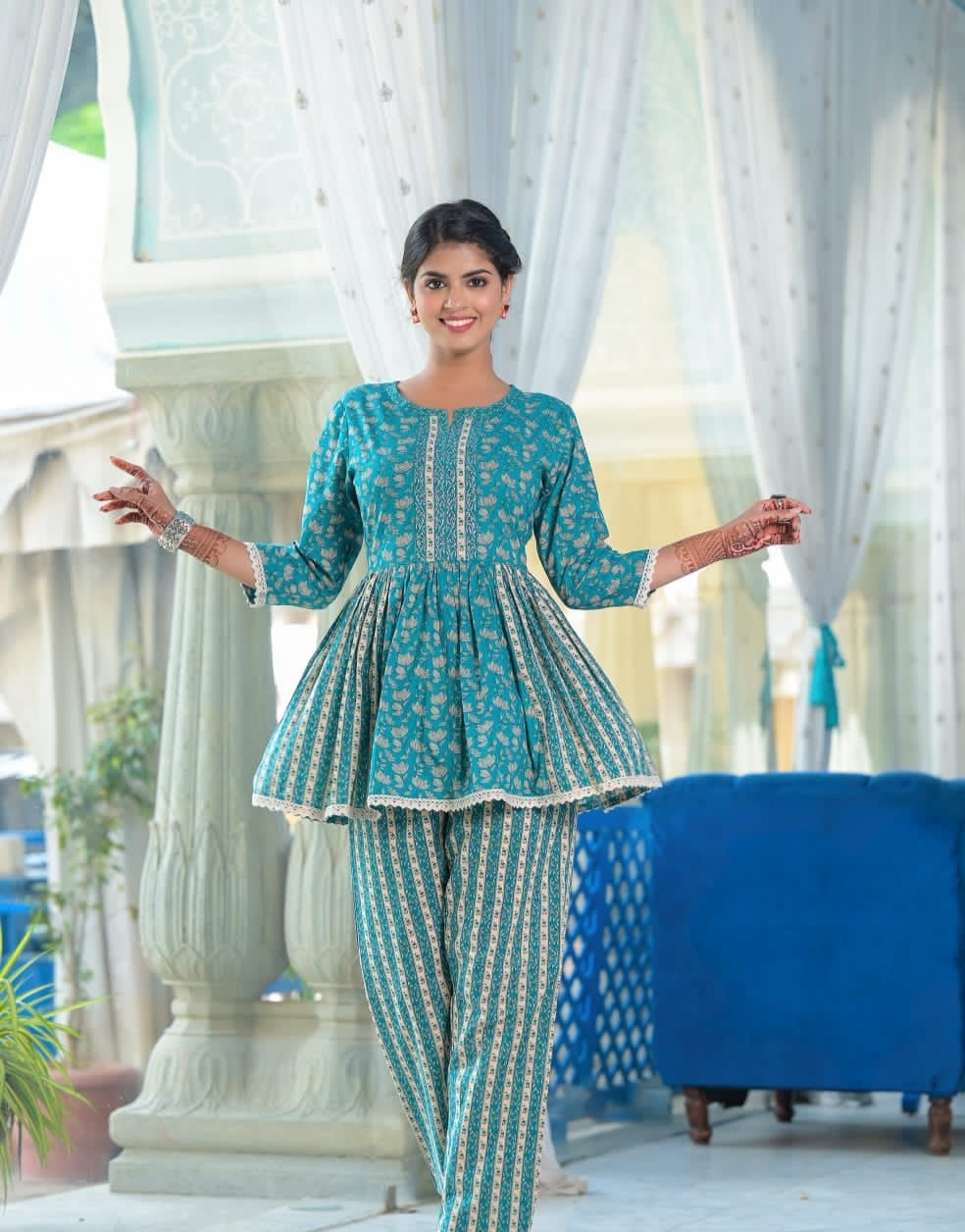 GARLUXE Green Peplum Top & Trouser
