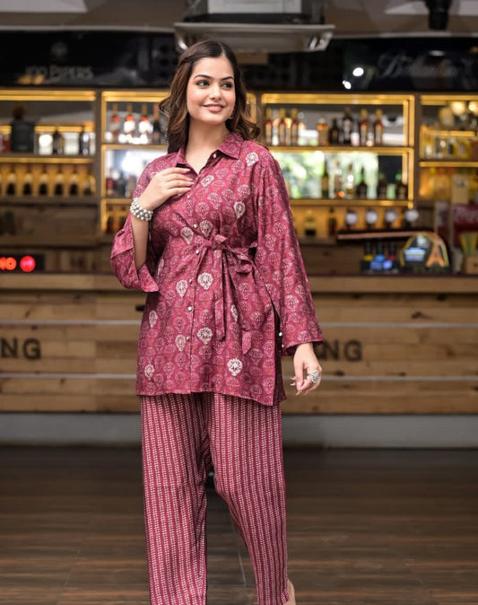 GARLUXE Maroon Maslin Pitton Work Top & Trouser