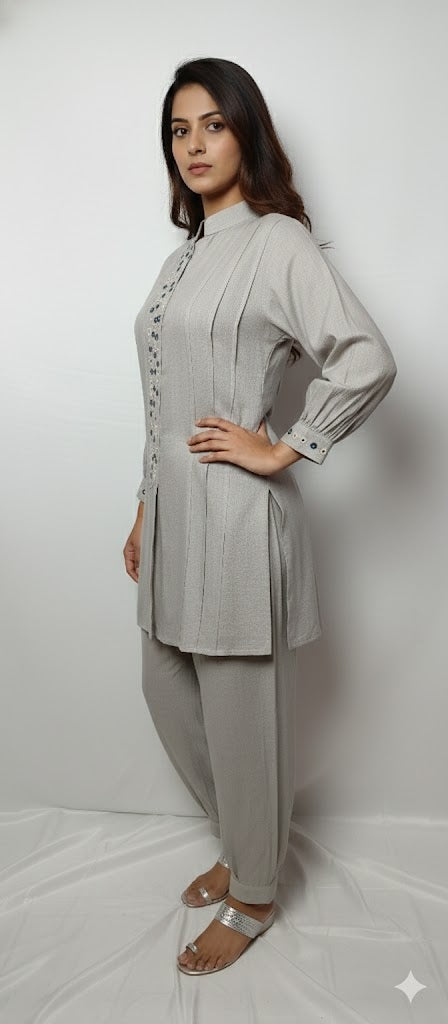 Elegant Grey Embroidered Co-ord Set