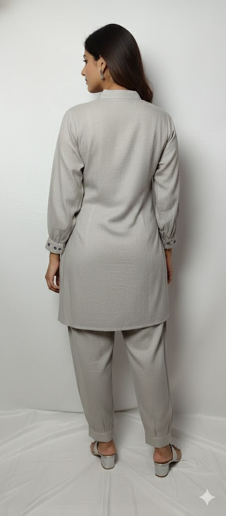 Elegant Grey Embroidered Co-ord Set